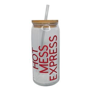 Hot Mess Express 20oz Glass Cup | Iced Coffee | Bamboo Lid